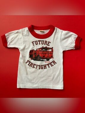 Future Vintage 80s Firefighter Short Sleeve Tee - Red & White